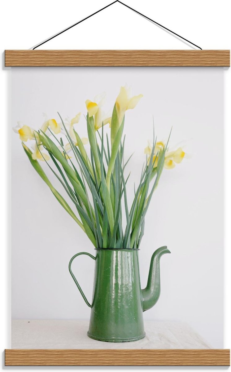 Schoolplaat – Groene Gieter met Bloemetjes - 30x40cm Foto op Textielposter (Wanddecoratie 