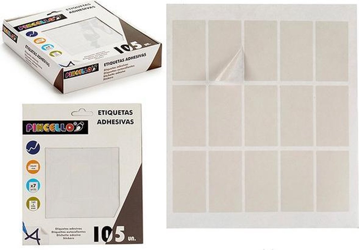 Pincello SC Witte stickers rechthoekig - Wit - 25 x 45 mm (105 stickers)
