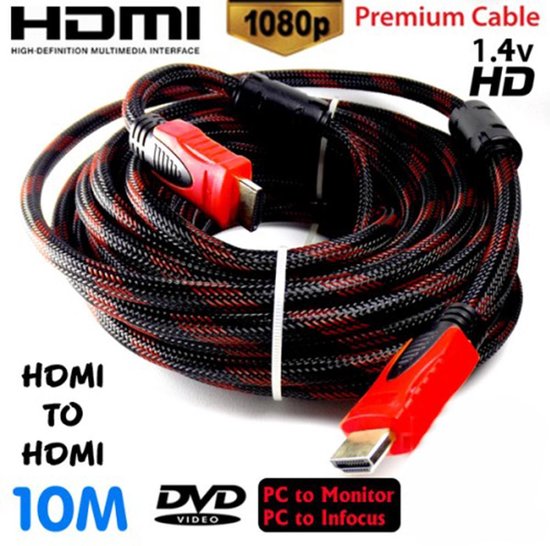 HDMI cable 10 meters Gold Plated High Speed male-male / 1080P 3D ...