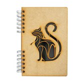 KOMONI - Duurzaam houten Notitieboek -  Gerecycled papier - Navulbaar - A4 - Stippen - Zwarte Kat