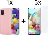 Samsung A71 Hoesje - Samsung galaxy A71 hoesje roze siliconen case hoes cover hoesjes - 3x Samsung A71 screenprotector