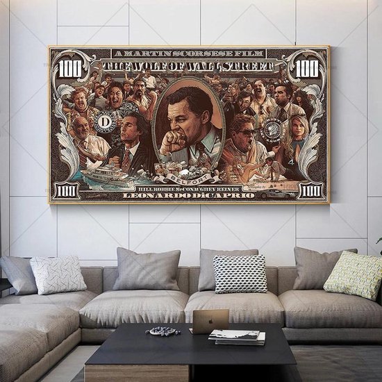 Internationale ik ontbijt munt Wanddecoratie - Canvas Doek - The Wolf of Wall Street - Bankbiljet - Poster  - 50 x 100 | bol.com