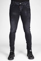 Jeans zwart met rode en witte verfvlekken