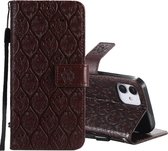 Geperst afdrukken Rotan bloemenpatroon Horizontale flip PU lederen tas met houder & kaartsleuven & portemonnee & fotolijst voor iPhone 12 mini (bruin)