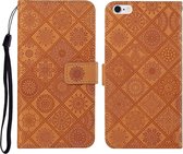 Etnische stijl reliëf patroon horizontale flip lederen tas met houder & kaartsleuven & portemonnee & lanyard voor iPhone 6 Plus (bruin)