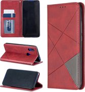 Ruit textuur horizontale flip magnetische lederen tas met houder en kaartsleuven voor xiaomi redmi 7 (rood)