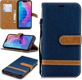 Kleuraanpassing Denim Texture Leather Case voor Xiaomi Redmi 6 Pro, met houder & kaartsleuven & portemonnee & lanyard (donkerblauw)