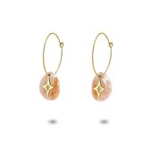 Twice As Nice Oorbellen in goudkleurig edelstaal, oorring met roze natuursteen