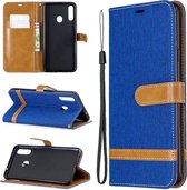 Voor Galaxy A20s Kleuraanpassing Denim Texture Horizontaal Flip Leather Case met houder & kaartsleuven & Wallet & Lanyard (Royal Blue)