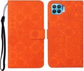 Voor OPPO Reno4 Lite Etnische stijl Reliëfpatroon Horizontale flip lederen tas met houder & kaartsleuven & portemonnee & lanyard (oranje)