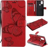 Voor OnePlus Nord N10 5G 3D vlinders reliëfpatroon horizontaal flip lederen hoesje met houder & kaartsleuf & portemonnee (rood)