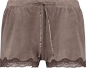 Hunkemöller Dames Nachtmode Shorts Velours Lace - Bruin - maat 2XL