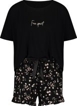 Hunkemöller Dames Nachtmode Korte pyjama set Ditzy Flower  - Zwart - maat 2XS