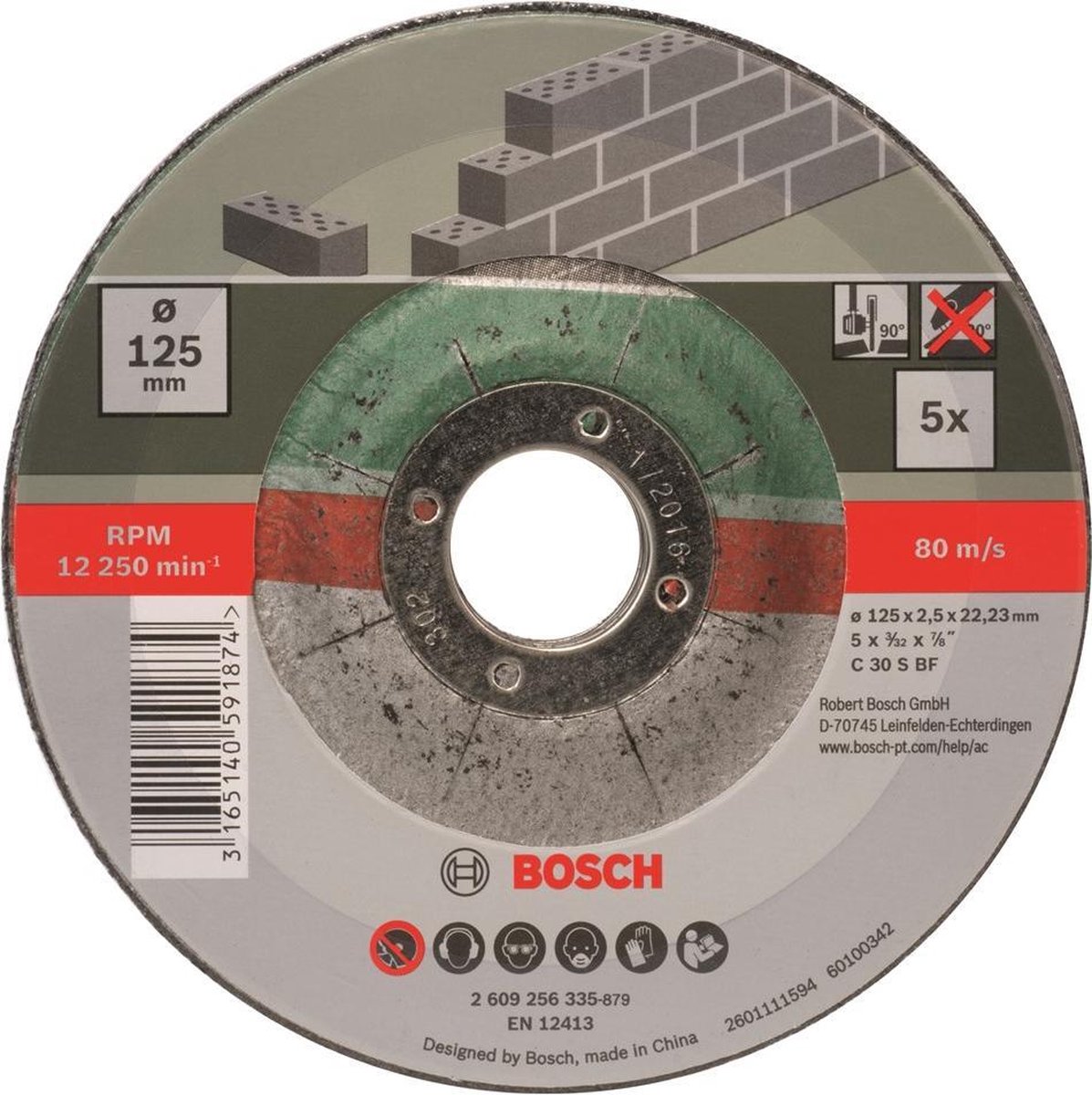 Bosch slijpschijven set - Voor steen - 125 x 2,5 mm - gebogen - 5 stuks - Bosch
