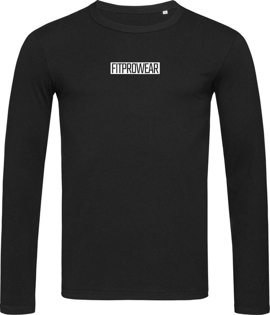 FitProWear Crewneck  / Shirt lange mouwen Heren  - Zwart - Maat L -Slim Fit Shirt - Sweater - T-Shirt met lange mouwen - T-Shirt Slim Fit - Crewneck heren - Crewneck Slim-Fit