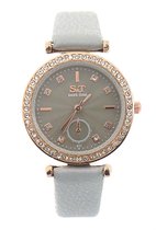 Dielay - Horloge Dames - Steentjes - Ronde Kast 32 mm - Band Kunstleer - Quartz - Grijs