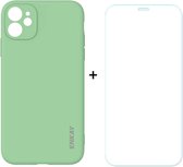 Voor iPhone 11 Hat-Prince ENKAY ENK-PC0372 2 in 1 Ultradunne effen kleur TPU Slim Case Soft Cover + 0.26mm 9H 2.5D gehard glas beschermfolie (erwt groen)