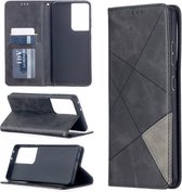 Voor Samsung Galaxy S21 Ultra 5G Rhombus Texture Horizontale Flip Magnetische Leren Case met Houder & Kaartsleuven (Zwart)