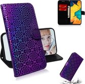 Voor Galaxy A20 / A30 effen kleur kleurrijke magnetische gesp horizontale flip PU lederen tas met houder & kaartsleuven & portemonnee & lanyard (paars)