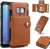 Voor Galaxy S8 Plus schokbestendige pc + TPU-beschermhoes, met kaartsleuven en portemonnee en fotolijst en draagkoord (bruin)