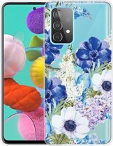 Voor Samsung Galaxy A52 5G gekleurd tekeningpatroon zeer transparant TPU beschermhoes (blauwe en witte rozen)