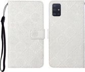 Voor Samsung Galaxy A51 etnische stijl reliëf patroon horizontale flip lederen tas met houder & kaartsleuven & portemonnee & lanyard (wit)