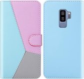 Voor Galaxy S9 + Tricolor Stitching Horizontale Flip TPU + PU lederen tas met houder & kaartsleuven en portemonnee (blauw)