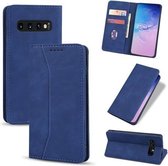 Voor Samsung Galaxy S10 Huid-aanvoelende Kalfsleer Textuur Magnetische Dual-Fold Horizontale Flip Leren Case met Houder & Kaartsleuven & Portemonnee (Blauw)