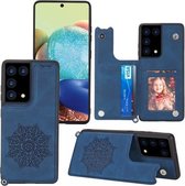 Voor Samsung Galaxy S21 Ultra 5G Mandala Reliëf PU + TPU Case met houder & kaartsleuven & fotolijst & riem (blauw)