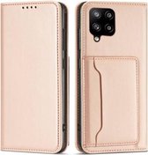 Voor Samsung Galaxy A12 5G Sterk magnetisme Vloeibaar gevoel Horizontale flip lederen tas met houder & kaartsleuven en portemonnee (rose goud)