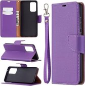 Voor Samsung Galaxy A72 5G Litchi Textuur Pure Kleur Horizontale Flip PU Lederen Case met Houder & Kaartsleuven & Portemonnee & Lanyard (Paars)