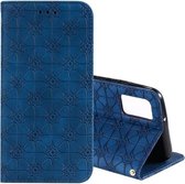 Voor Samsung Galaxy A02s Lucky Flowers Embossing Pattern Magnetische horizontale flip lederen tas met houder & kaartsleuven (donkerblauw)