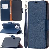 Voor iPhone 12 Pro Max Litchi Texture Pure Color Horizontale Flip Leather Case met houder & kaartsleuven & portemonnee & lanyard (blauw)
