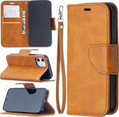 Voor iPhone 12 Retro lamsvachttextuur Pure kleur Horizontale flip PU lederen hoes voor iPhone 11, met houder & kaartsleuven & portemonnee & lanyard (geel)