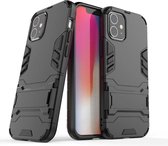 Voor iPhone 12 PC + TPU schokbestendige beschermhoes met onzichtbare houder (zwart)