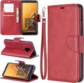 Retro lamsvacht textuur pure kleur horizontale flip pu lederen case voor Galaxy A8 Plus 2018, met houder & kaartsleuven & portemonnee & lanyard (rood)