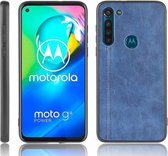 Voor Motorola Moto G8 Power Schokbestendig Naaien Koe Patroon Skin PC + PU + TPU Case (Blauw)