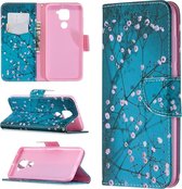 Voor Xiaomi Redmi Note 9 Gekleurd tekenpatroon Horizontale flip lederen tas met houder & kaartsleuven & portemonnee (pruimenbloesem)