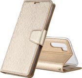 Voor OPPO A91 ALIVO canvas dagboek zijde textuur horizontale flip lederen case met houder & kaartsleuven & portemonnee & fotolijst (goud)