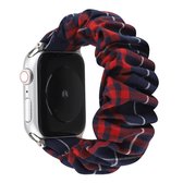Voor Apple Watch Series 5 & 4 40mm / 3 & 2 & 1 38mm doek + roestvrijstalen haarring horlogeband (rood blauw raster)