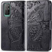 Voor Huawei Honor 30S Vlinder Liefde Bloem Reliëf Horizontale Flip Leren Case met Beugel / Kaartsleuf / Portemonnee / Lanyard (Zwart)
