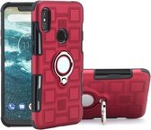 Voor Motorola One (P30 Play) 2 in 1 kubus pc + TPU beschermhoes met 360 graden draaien zilveren ringhouder (rood)