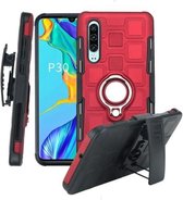 Voor Huawei P30 3 in 1 Cube PC + TPU beschermhoes met 360 graden draaien zilveren ringhouder (rood)