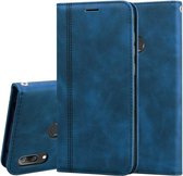 Voor Huawei Y7 Prime (2019) Frosted Business Magnetische Horizontale Flip PU lederen tas met houder & kaartsleuf & lanyard (blauw)