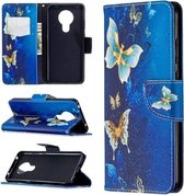 Voor Nokia 5.3 Gekleurde tekening patroon Horizontale flip lederen tas met houder & kaartsleuven & portemonnee (gouden vlinder)