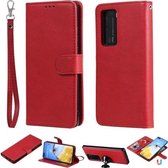 Voor Huawei P40 Lite 2 in 1 effen kleur afneembare PU lederen tas met kaartsleuven & magnetische houder & fotolijst & portemonnee & riem (rood)