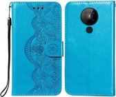 Voor Nokia 5.3 Flower Vine Embossing Pattern Horizontale Flip Leather Case met Card Slot & Holder & Wallet & Lanyard (Blue)