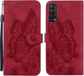 Voor Huawei P Smart 2021 Retro Skin Feel Butterflies Embossing Horizontale Flip Leather Case met houder & kaartsleuven & portemonnee (rood)