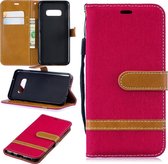 Kleurafstemming Denim Texture Leather Case voor Galaxy S10e, met houder & kaartsleuven & portemonnee & lanyard (rood)