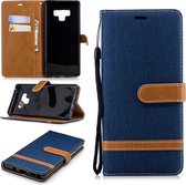 Kleurafstemming Denim Texture Leather Case voor Galaxy Note 9, met houder & kaartsleuven & portemonnee & lanyard (donkerblauw)
